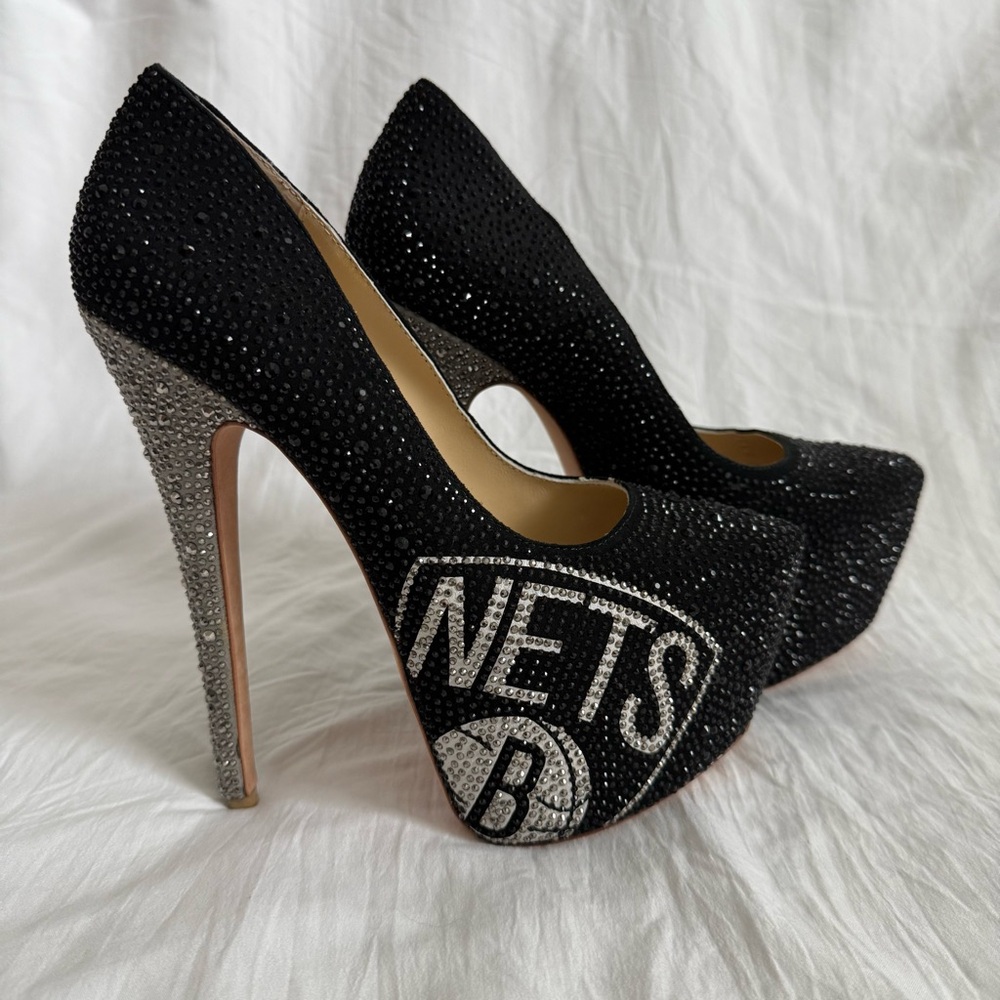 Herstar Limited Edition Brooklyn Nets Black‎ and Silver Crystal Pumps